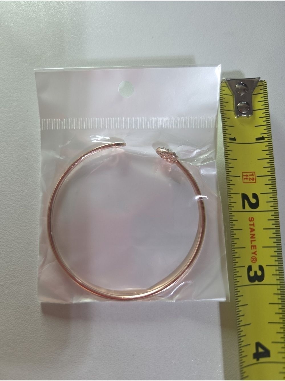 Rose Gold Alloy Heart Rhinestone Open Cuff Bangle Bracelet - Picture 12 of 12
